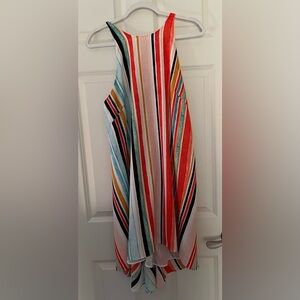 Mossimo Multi-Color Striped Sleeveless Shift Dress high low hem tie back size M